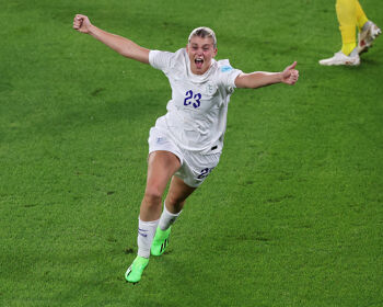 Alessia Russo of England celebrates after scoring their team’s third goal during the UEFA Women’s Euro 2022 Semi Final match between England and Sweden at Bramall Lane on July 26, 2022