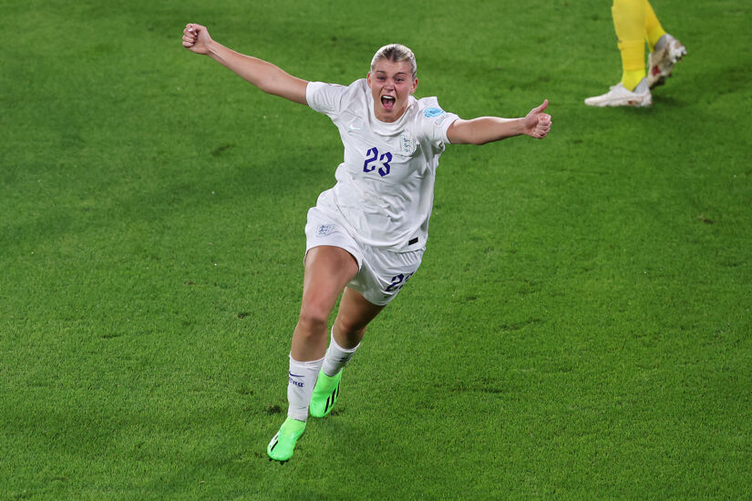 Alessia Russo of England celebrates after scoring their team’s third goal during the UEFA Women’s Euro 2022 Semi Final match between England and Sweden at Bramall Lane on July 26, 2022