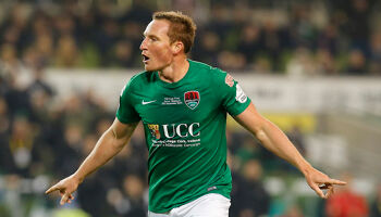 Achille Campion celebrating his goal for Cork City in the FAI Cup Final