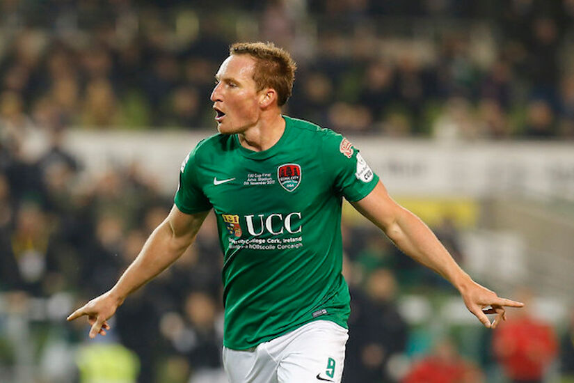 Achille Campion celebrating his goal for Cork City in the FAI Cup Final
