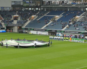 Gent and Shamrock Rovers line up ahead of kick off last month in Belgium