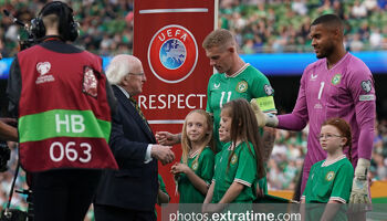 James McClean talking with Uachtarán na hÉireann Michael D Higgins ahead of the home qualifier against Gibraltar earlier this year