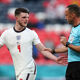 Referee Artur Dias speaking with former Republic of Ireland international Declan Rice during the UEFA Euro 2020 Championship Group D match between England and the Czech Republic at Wembley Stadium in June 2021.