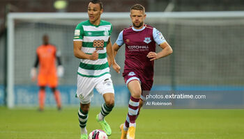 Graham Burke and Dane Massey in the 1-1 draw in Tallaght Stadium between Shamrock Rovers and Drogheda United