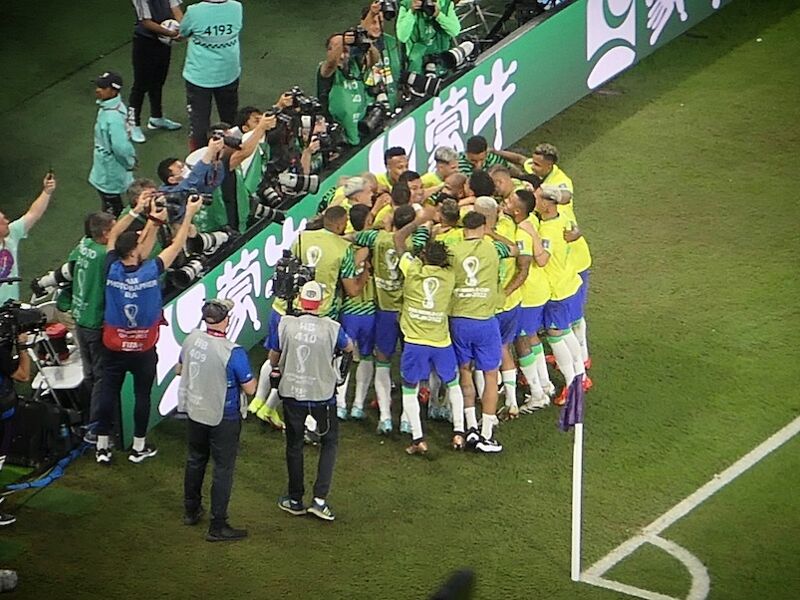 Brazil celebrate their winner over Switzerland