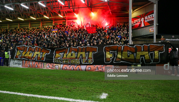 Bohemians fans during their 2-2 draw with Dundalk at Dalymount Park on Friday, 25 February 2022.