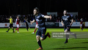 Colm Horgan celebrates scoring Sligo Rovers' first goal during their 2-1 win over St Patrick's Athletic at Richmond Park on Friday, 25 February, 2022.