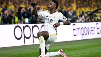 Vinicius Junior of Real Madrid celebrates scoring his team's second goal during the UEFA Champions League 2023/24 Final match between Borussia Dortmund and Real Madrid CF at Wembley