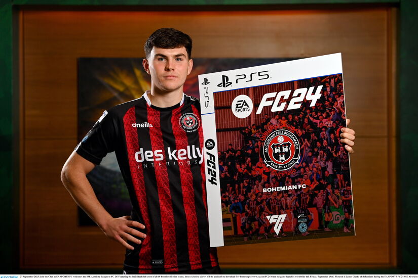 Pictured is James Clarke of Bohemians during the EA SPORTS FC 24 SSE Airtricity League Cover Launch at the Aviva Stadium in Dublin