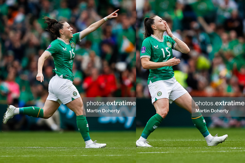 Lucy Quinn celebrates her goal, running towards her parents in the crowd