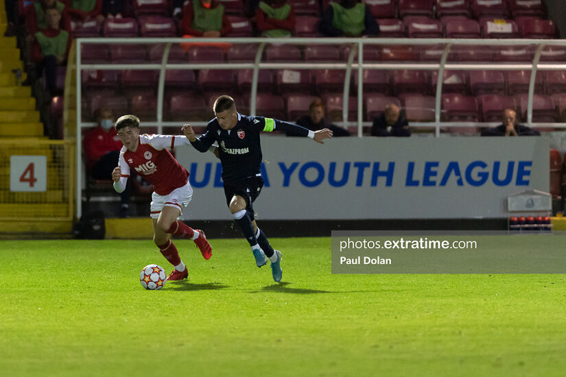 Kian Corbally in action against Red Star Belgrade in the UEFA Youth League in 2021.