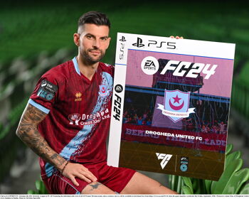 Pictured is Adam Foley of Drogheda United during the EA SPORTS FC 24 SSE Airtricity League Cover Launch at the Aviva Stadium in Dublin.