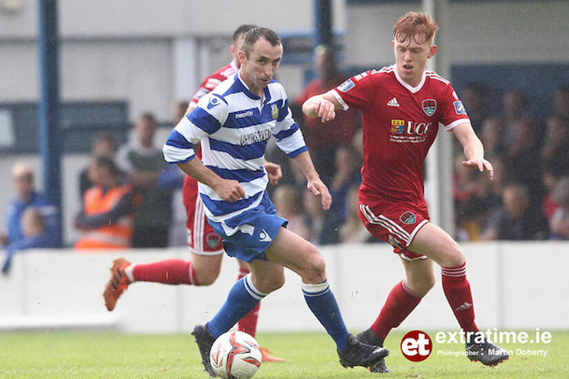 Ollie Cahill playing for Home Farm in the 2018 FAI Cup against his former club Cork City