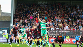 Action from Bohemians' 2-1 home win against Shamrock Rovers in their last league game