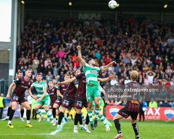 Action from Bohemians' 2-1 home win against Shamrock Rovers in their last league game