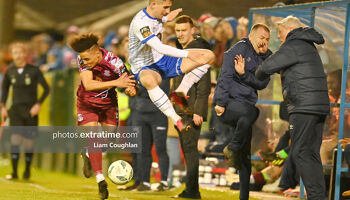 Wateford's management team of Keith Long (right) and Alan Reynolds take evasive action during their team's win in Cobh