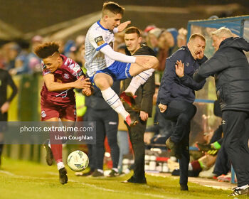 Wateford's management team of Keith Long (right) and Alan Reynolds take evasive action during their team's win in Cobh