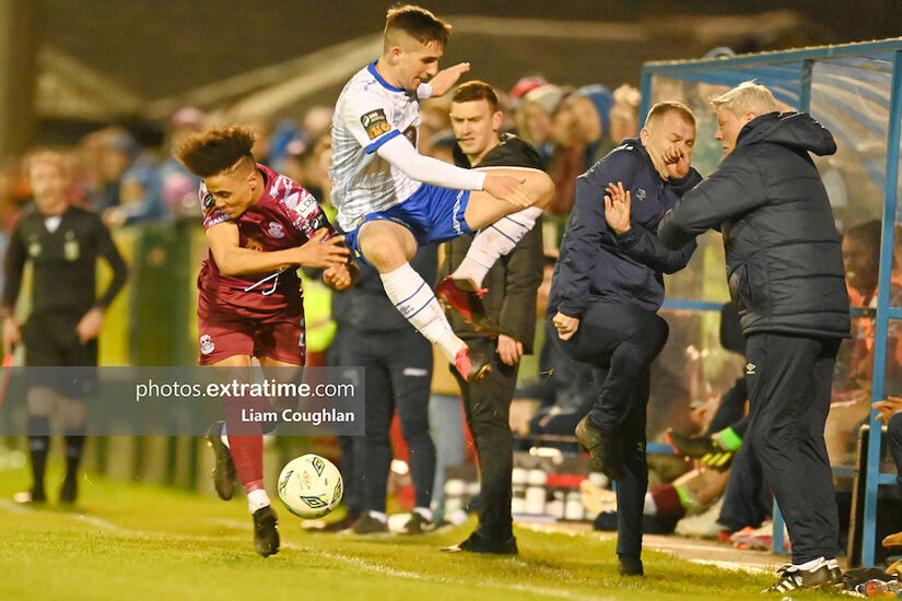 Wateford's management team of Keith Long (right) and Alan Reynolds take evasive action during their team's win in Cobh