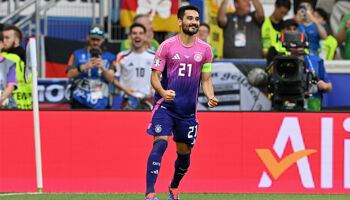 Ilkay Guendogan of Germany celebrates scoring his team's second goal during the UEFA EURO 2024 group stage match between Germany and Hungary at Stuttgart Arena on June 19, 2024 in Stuttgart