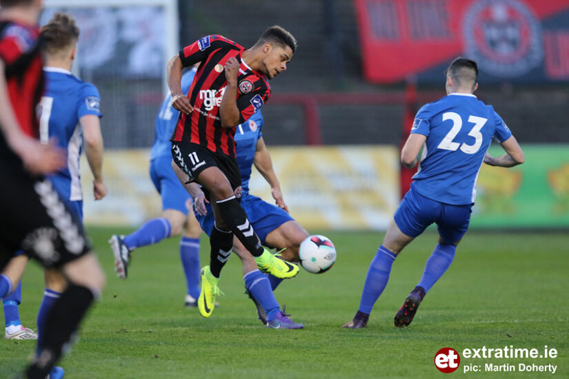 Kaleem Simon in action for Bohemians against St Patrick's Athletic in a Premier Division game at Dalymount Park on March 31st, 2017.