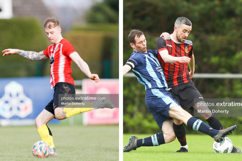 Lucan United's Jamie Doyle (left) and Malahide United's Ciaran McGahan (right) were on target over the weekend