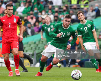 Aaron Connolly of Ireland during the World Cup Qualifier match between the Republic of Ireland and Azerbaijan at the Aviva Stadium, on 4 September 2021.