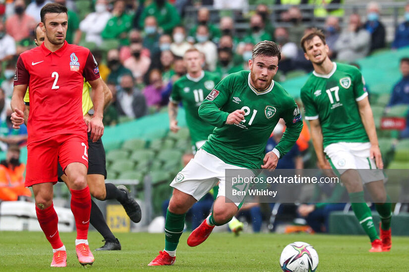 Aaron Connolly of Ireland during the World Cup Qualifier match between the Republic of Ireland and Azerbaijan at the Aviva Stadium, on 4 September 2021.