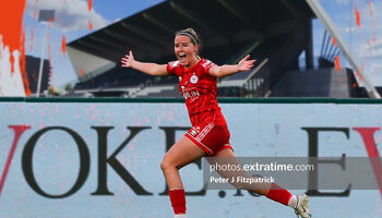 Jessie Stapleton celebrates scoring Shels' opening goal in the cup final