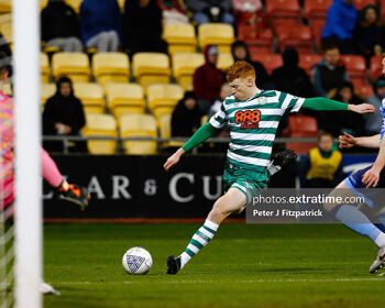 Rory Gaffney shoots on goal during Rovers' 3-0 win over UCD last February