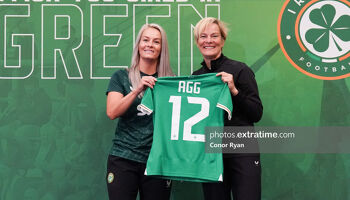 Vera Pauw Republic of Ireland Women’s National Team Manager presents Lily Agg with her jersey