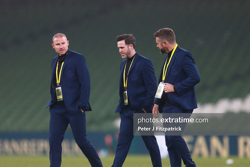 Glenn Cronin, Stephen Bradley and Stephen McPhail at the Aviva Stadium ahead of the FAI Cup Final kick off