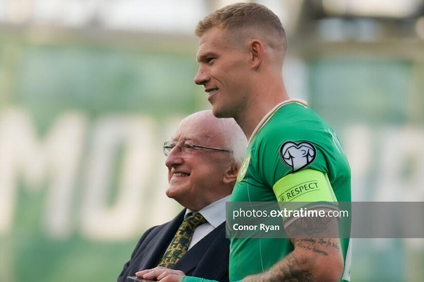 James McClean (right) with Uachtarán na hÉireann Michael D Higgins