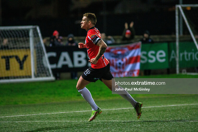 Patrick McEleney celebrates his goal against Cork City