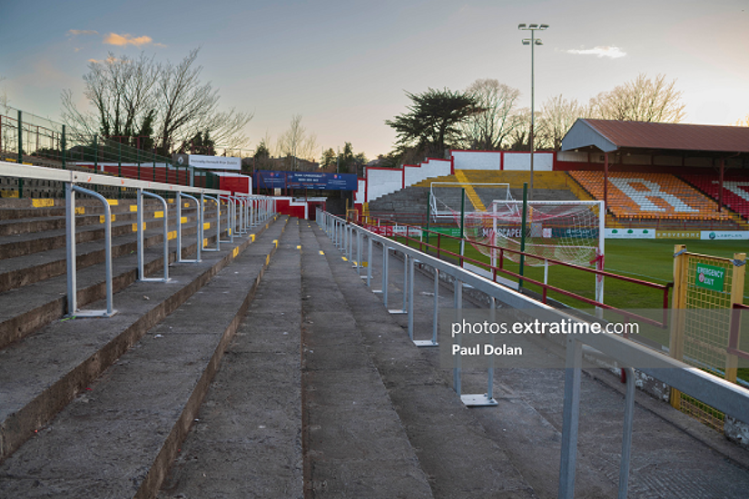 An empty Tolka Park ahead of the Premier Division clash between Shelbourne and Derry City on Friday, 4 March 2022.