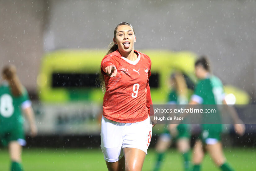 Alayah Pilgrim celebrating her goal after 14 minutes