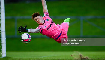 UCD Goalkeeper, Lorcan Healy, in action during the game against Cabinteely