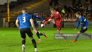 Shane Farrell of Shelbourne controls the ball against Athlone Town