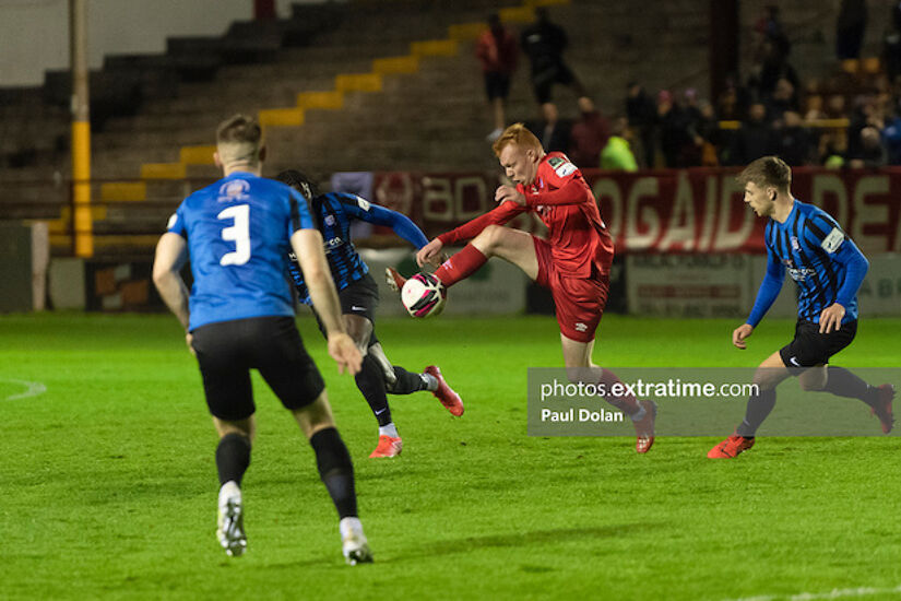Shane Farrell of Shelbourne controls the ball against Athlone Town