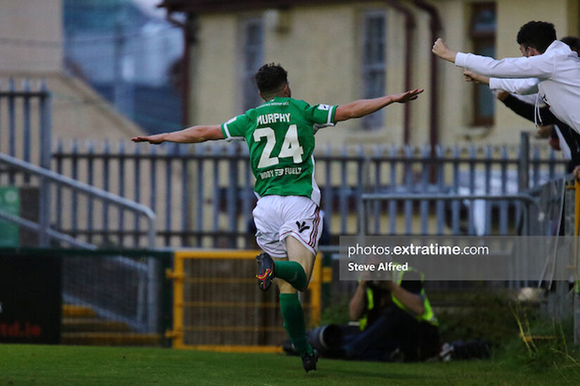 Cian Murphy of Cork City celebrates after scoring the side's first goal.