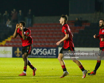 Jordan Adeyemo celebrates scoring for Longford Town