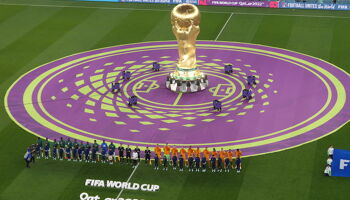Senegal and the Netherlands line up ahead of the anthems