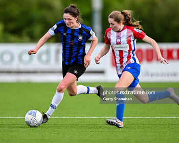 Roisin Molloy and Emma Deegan in action when Athlone Town met Treaty United in the Women's National League on Saturday, 21 May 2022.