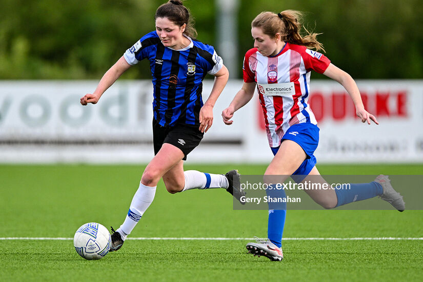 Roisin Molloy and Emma Deegan in action when Athlone Town met Treaty United in the Women's National League on Saturday, 21 May 2022.