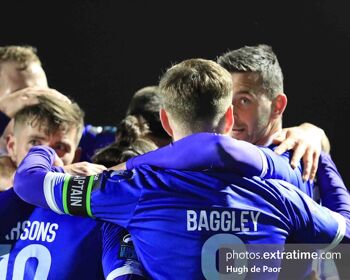 Waterford celebrate a Padraig Amond goal against St. Pat's last Monday