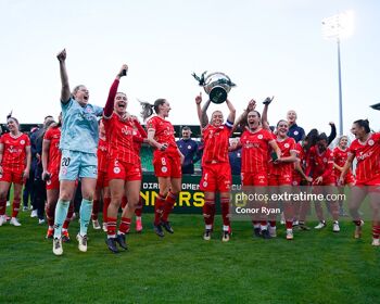 Shelbourne celebrate their FAI Cup win over Athlone Town at Tallaght Stadium on 20 October 2024