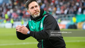 Shamrock Rovers boss Stephen celebrates following a 1-0 victory over rivals Bohemians at Tallaght Stadium on June 25, 2022.