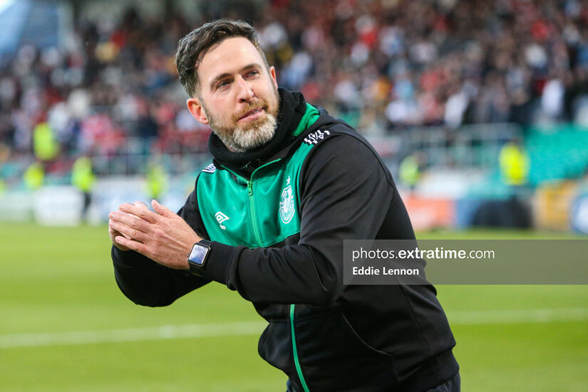 Shamrock Rovers boss Stephen celebrates following a 1-0 victory over rivals Bohemians at Tallaght Stadium on June 25, 2022.