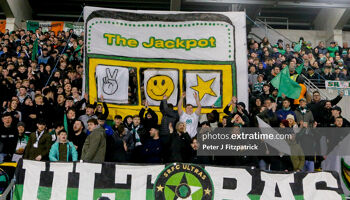 Shamrock Rovers fans ahead of their 2-1 loss against Derry City at Tallaght Stadium on Friday, 3 March 2023.