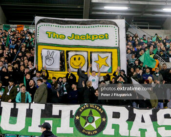 Shamrock Rovers fans ahead of their 2-1 loss against Derry City at Tallaght Stadium on Friday, 3 March 2023.