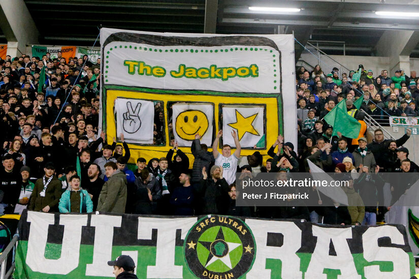 Shamrock Rovers fans ahead of their 2-1 loss against Derry City at Tallaght Stadium on Friday, 3 March 2023.